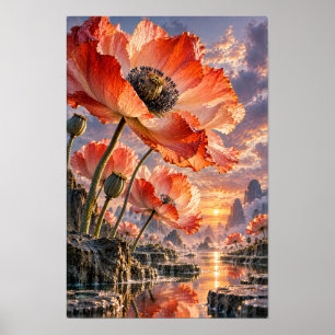 Poster Fleurs d'Oranger au coucher du soleil dans une val