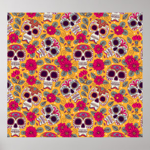 Poster Fleurs du crâne : Arrière - plan de la fête mexica