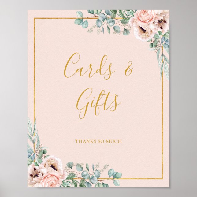 Poster Fleurs Élégantes Rose Pâle | Panneau Cartes et Cad (Devant)