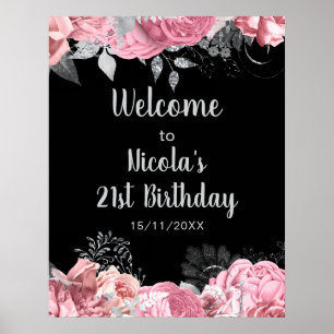Poster Fleurs élégantes roses et argentées pour une fête