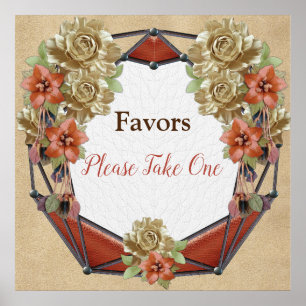 Poster Fleurs en cuir sur Crème Suede mariage Faveurs