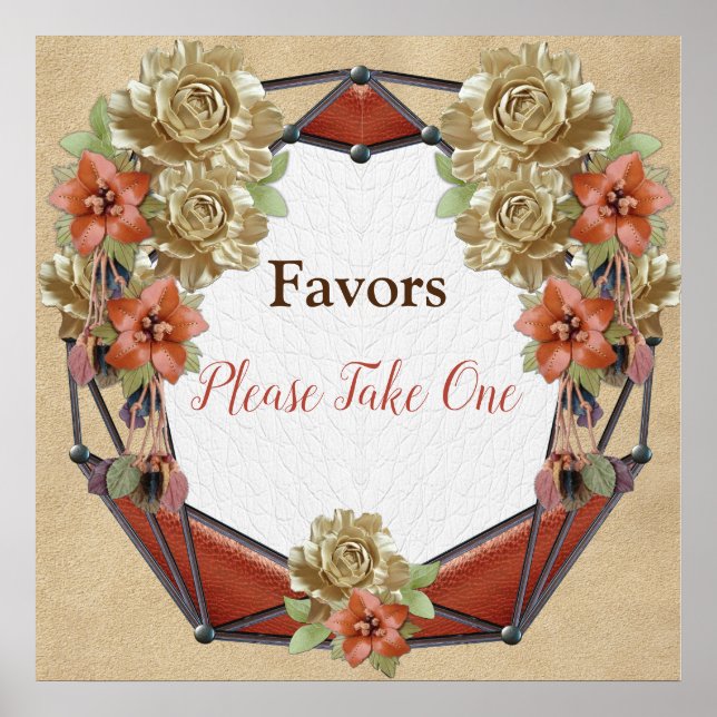 Poster Fleurs en cuir sur Crème Suede mariage Faveurs (Devant)
