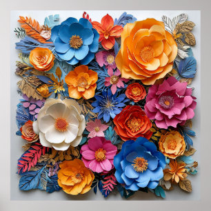 Poster Fleurs en papier coloré