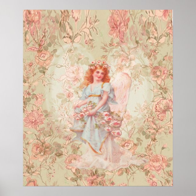 Poster Fleurs et Angel Vintage Collage (Devant)