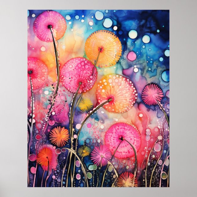 Poster Fleurs et bulles (Devant)