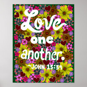 Poster Fleurs et cœurs Doodle Typographie Verset biblique