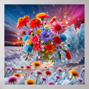 Poster Fleurs et cristaux de glace