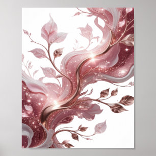 Poster Fleurs et feuilles d'argent saisissantes Design mo