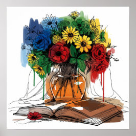 Poster Fleurs et livre la vie morte