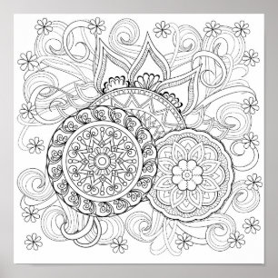 Poster Fleurs et mandalas 2 de griffonnage