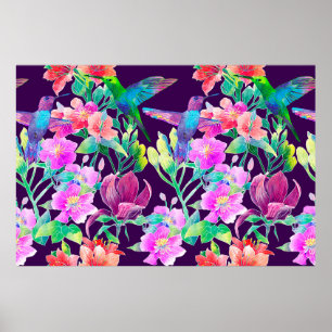Poster Fleurs et oiseaux exotiques