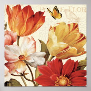 Poster Fleurs et papillons
