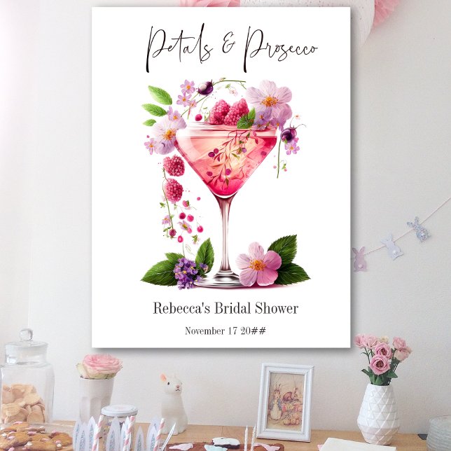 Poster Fleurs et Prosecco Rose Floral Fête de Mariage (Créateur téléchargé)