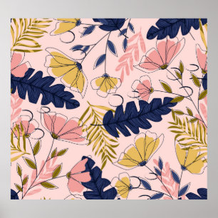 Poster Fleurs Feuilles tropicales Imprimer Vintage