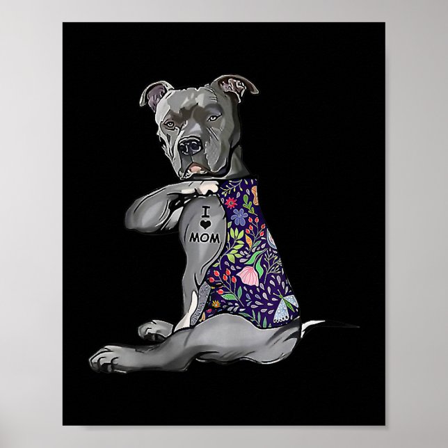 Poster Fleurs Filles PitBull I Love Maman Pitbull Tattoo (Devant)