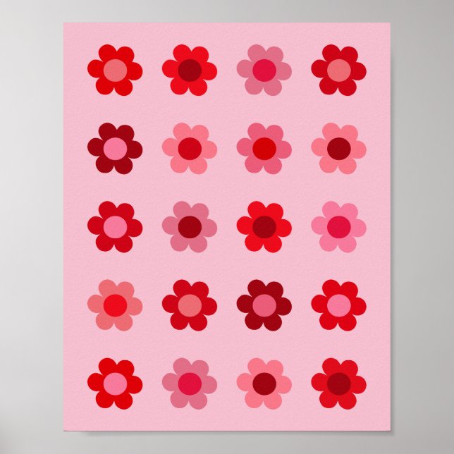 Poster Fleurs Florales Rose Et Rouge (Devant)