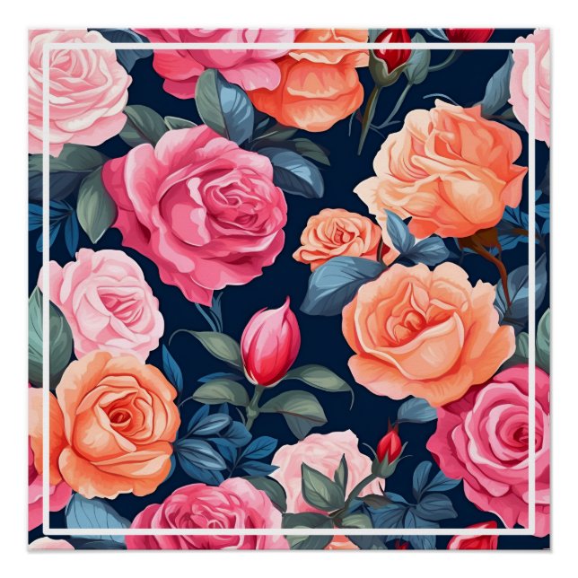 Poster Fleurs florales roses Motif-80037 (Devant)