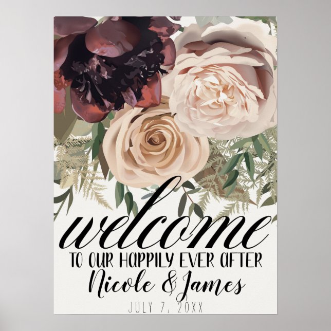 Poster Fleurs Florales Rougissantes Bienvenue Botanique M (Devant)