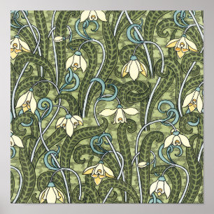Poster Fleurs florales vintages de perce-neige de Nouveau