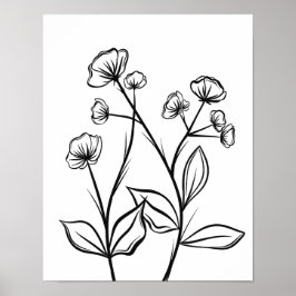 Poster Fleurs florantes Line Art noir et blanc