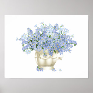 Poster Fleurs florissantes violettes dans un vase de coul