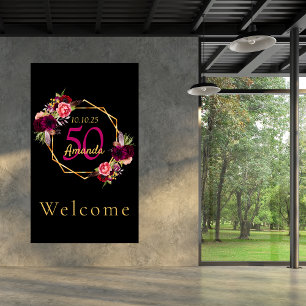 Poster Fleurs géométriques or noir burgundy pour annivers