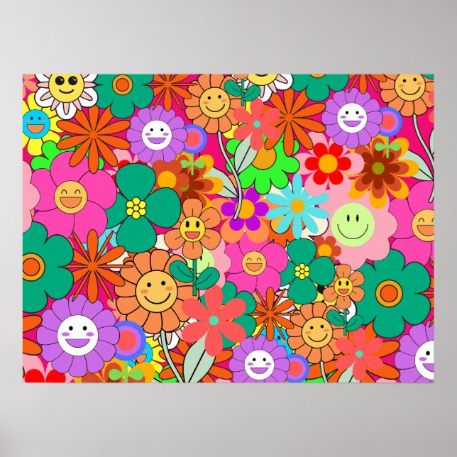 Poster Fleurs hippies Boho Super rétros (Devant)