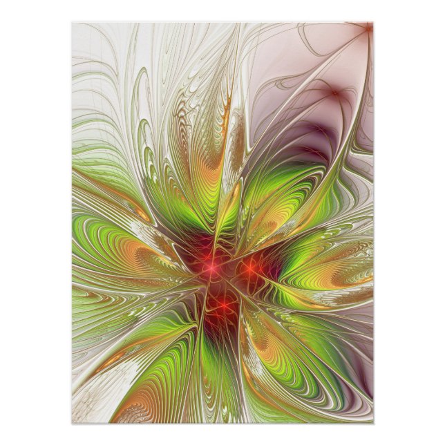 Poster Fleurs imaginaires fractales douces et tendres (Devant)