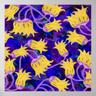 Poster Fleurs jaunes aquarelle transparente motif