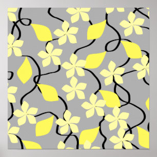 Poster Fleurs jaunes et grises. Modèle floral