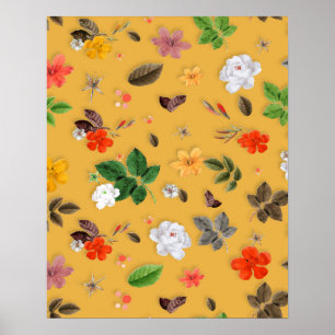 Poster Fleurs jaunes et roses blanches 20