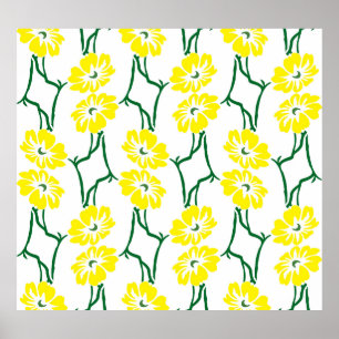 Poster Fleurs Jaunes : Motif sans couture illustré