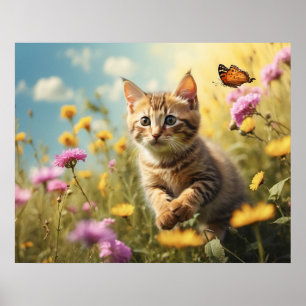 Poster *~*  Fleurs Kitty 5:4  Chat Chaton Papillon AP68
