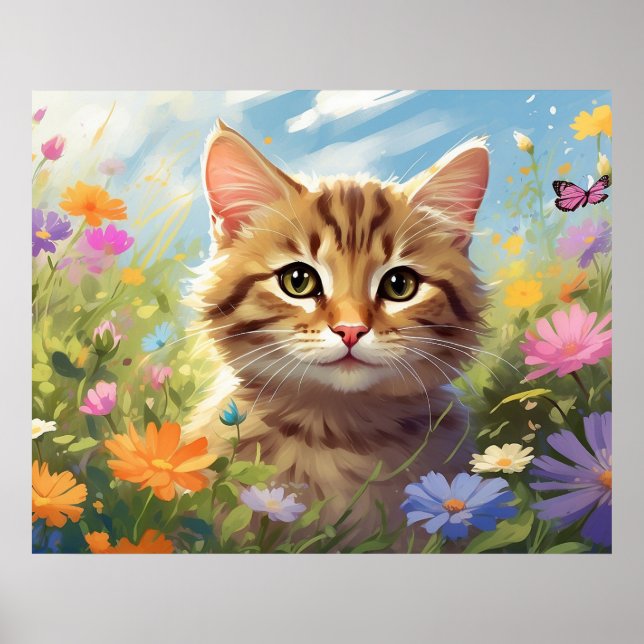Poster *~*  Fleurs Kitty Chat 5:4  Papillon Chat AP68 (Devant)