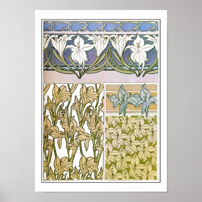 Poster Fleurs Lily de style Art Nouveau, Mucha (Devant)