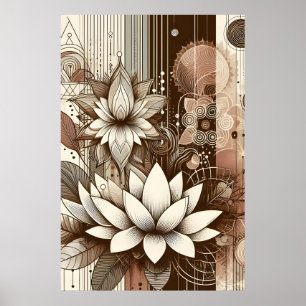 Poster Fleurs Lotus Modernes En Sepia