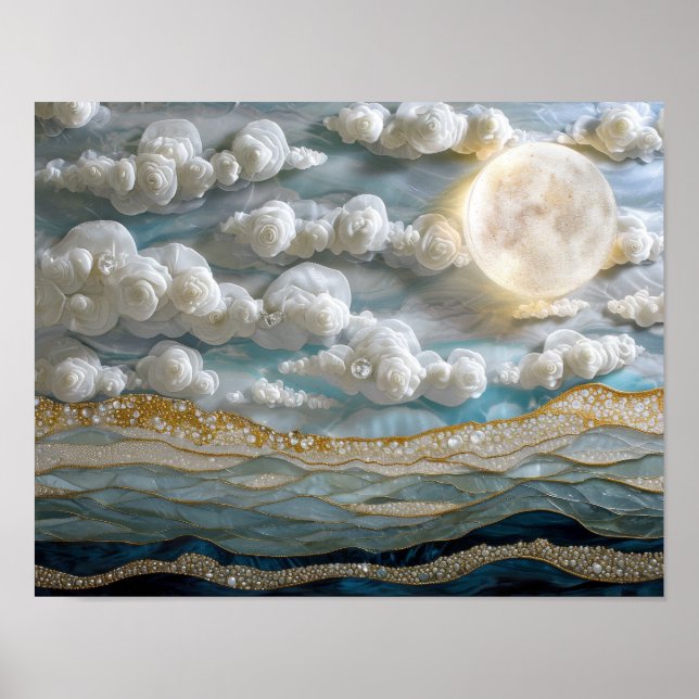 Poster Fleurs lunaires : Élégance texturée (Devant)