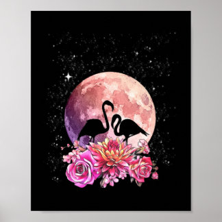 Poster Fleurs Lune Rose Et Amour Flamant rose