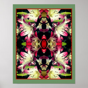 Poster Fleurs Lys Rouge Et Blanc Miroir Abstrait