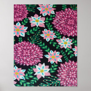 Poster Fleurs magenta sur le noir