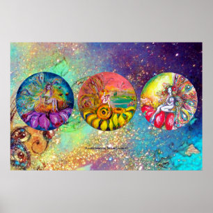 POSTER FLEURS MAGIQUES EN BLEU GEEN GOLD SPARKLES