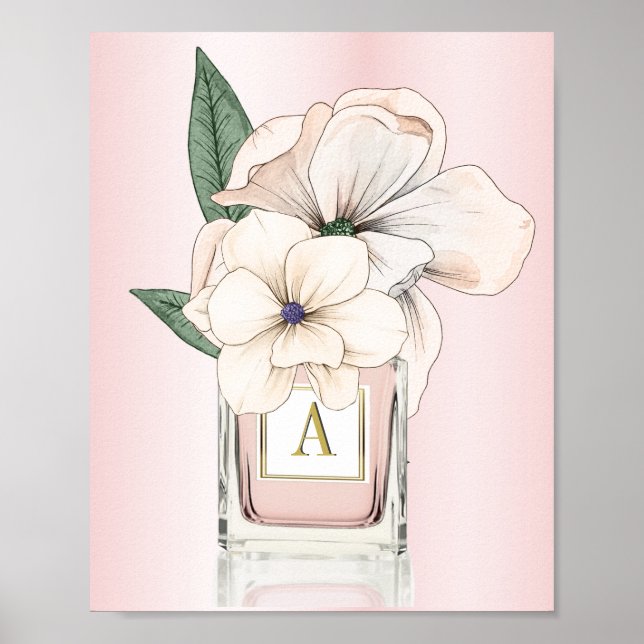 Poster Fleurs Magnolia Pink Parfum Bottle Monogramme (Devant)
