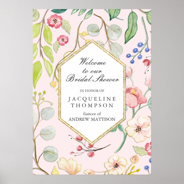 Poster Fleurs Modernes de Feuillage Bienvenue Pastel Baby (Devant)