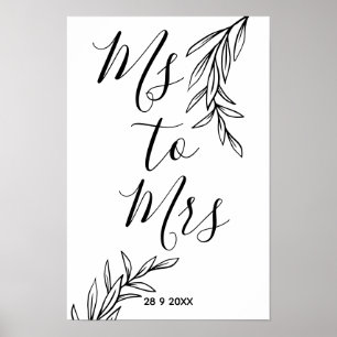Poster Fleurs Ms à Mrs enterrement de vie de jeune fille