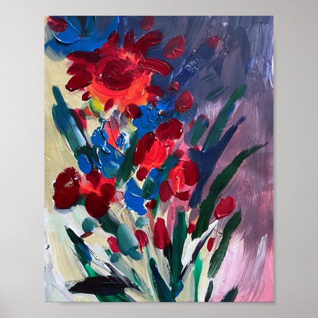 Poster Fleurs multicolores, peinture . (Devant)