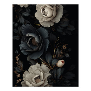 Poster Fleurs noires et blanches