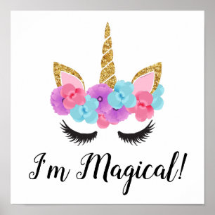 Poster Fleurs or Magique Unicorne filles