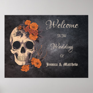 Poster Fleurs orange Crâne floral Mariage élégant