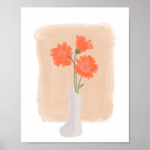 Poster Fleurs orange dans un vase dessinées à la main
