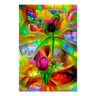 Poster Fleurs psychédéliques Abstraites